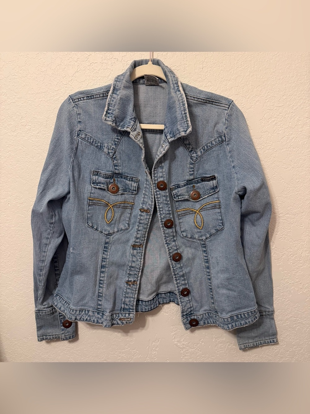 Y2K Light Blue Denim Jacket with Pocket Embroidery